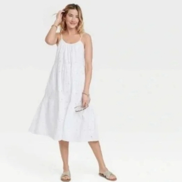 Universal Thread White Eyelet Tiered Midi Dress - Picture 1 of 8